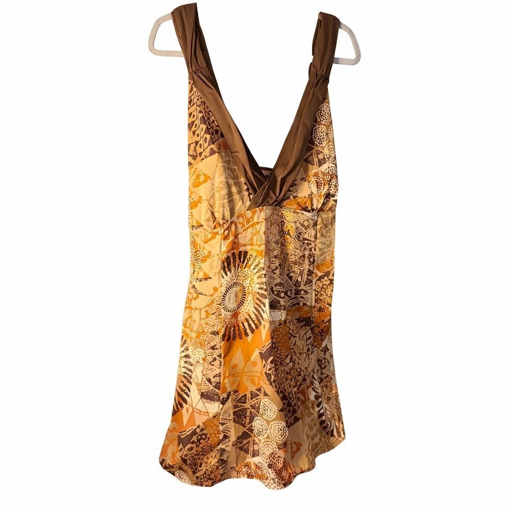 Islander Brown Print Swim dress V Neck Size 26W Plus